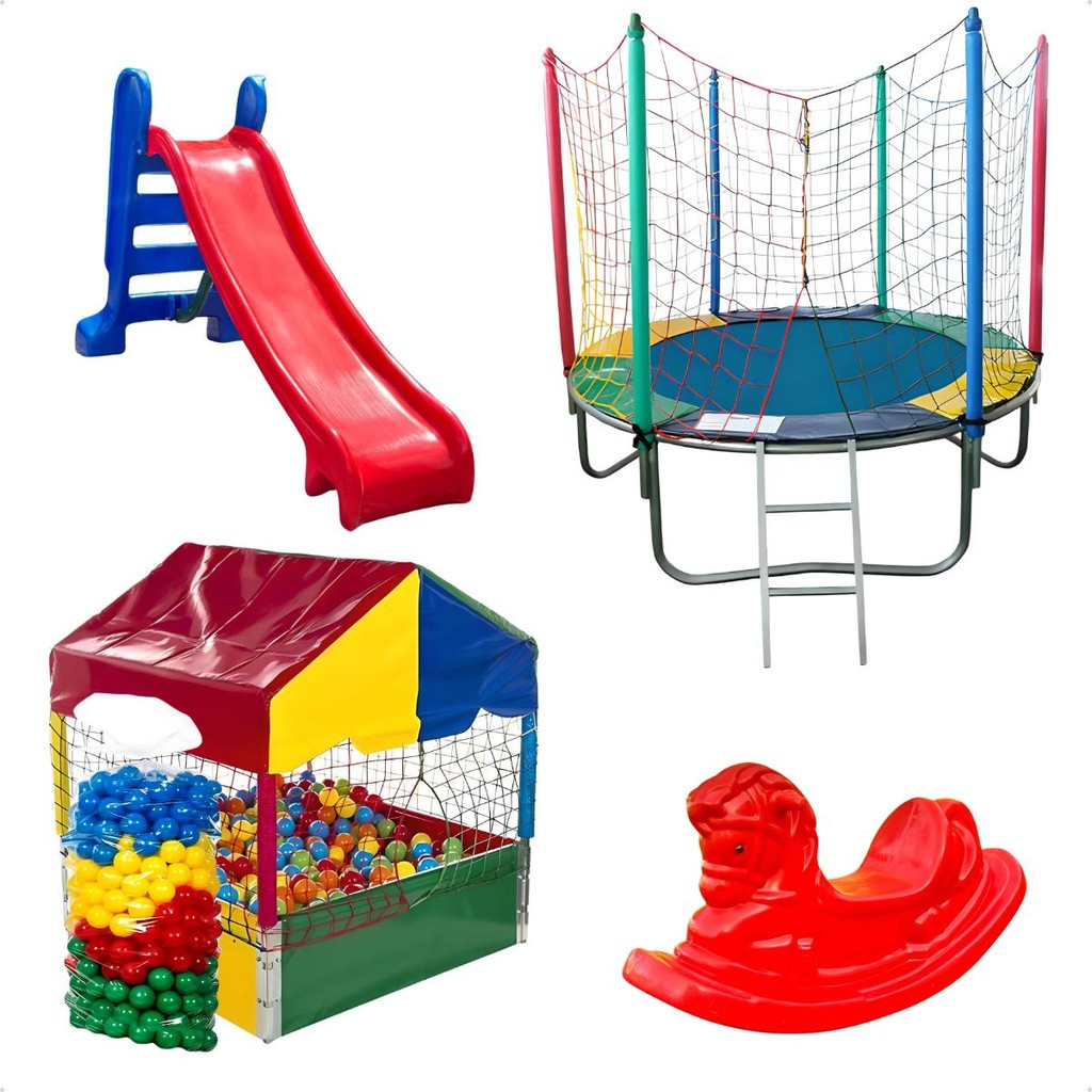 Kit Cama Elástica 1,83m + Piscina De Bolinhas Quadrada 1,00m + 500 Bolinhas + Escorregador Médio + Gangorra 1 Lugar em Oferta na Shopee