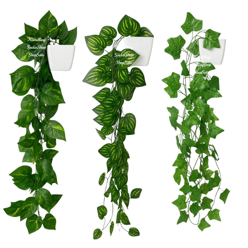 3 Hera Artificial Pendente + Vaso Branco quadrado G – Kit Arranjo Completo Elegante e Natural Decoração