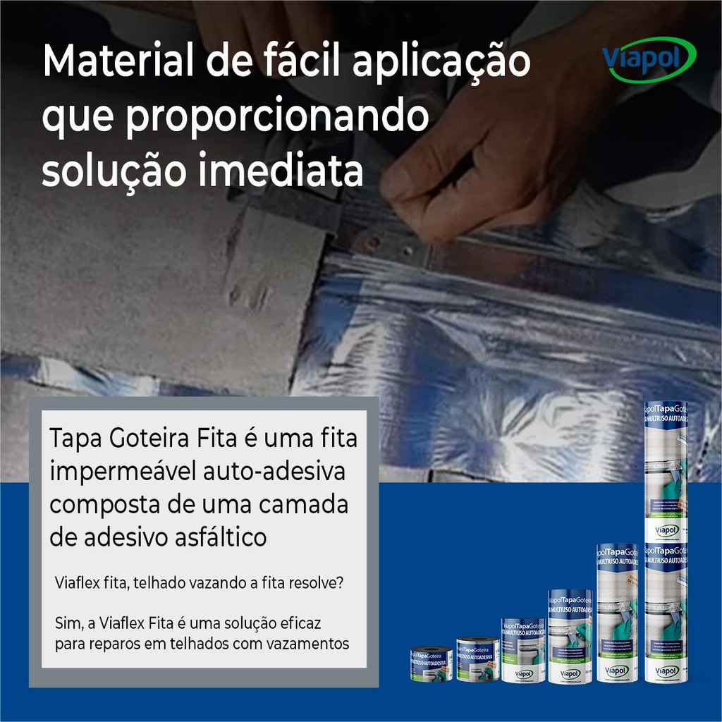 Fita Adesiva P/ Vedação De Goteira Alta Adesividade 10cmx10m Fita Tapa Goteira Viapol Proteção contra Infiltrações · foto 2