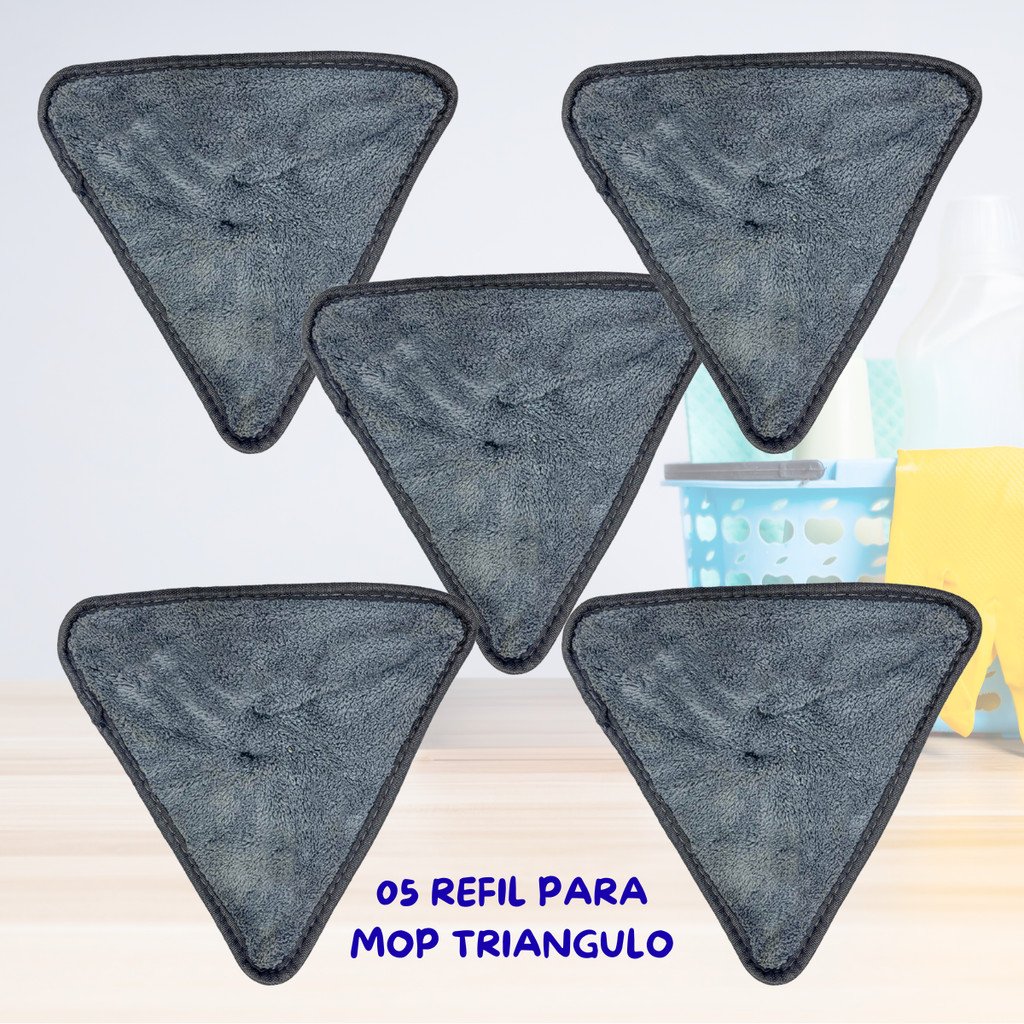 05 Refil para Mop Triangulo Limpeza Retratil Reutilizavel Lavavel Qualidade Fácil Lavar Resistente Microfibra Reposição