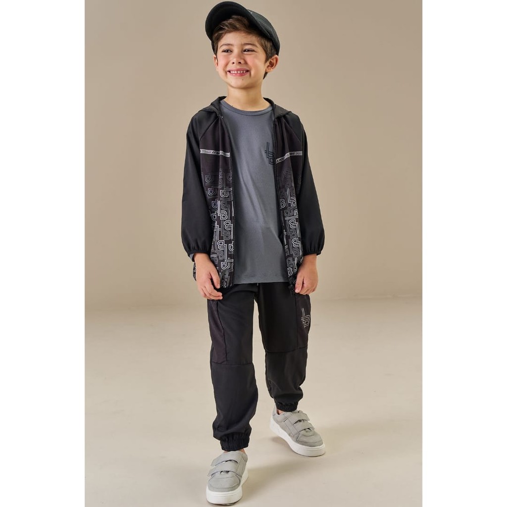 Conjunto Menino Infantil Jaqueta e Calça Jogger em Nylon Ergonomic com Elastano PRETO- LucBoo