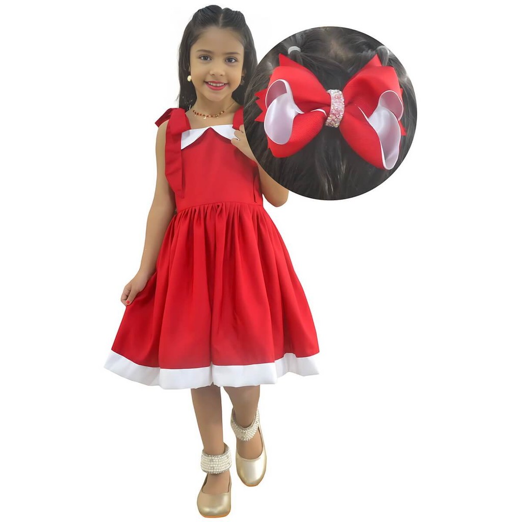 Vestido Infantil Menina Festa Chique Varias Cores + Laço Luxo