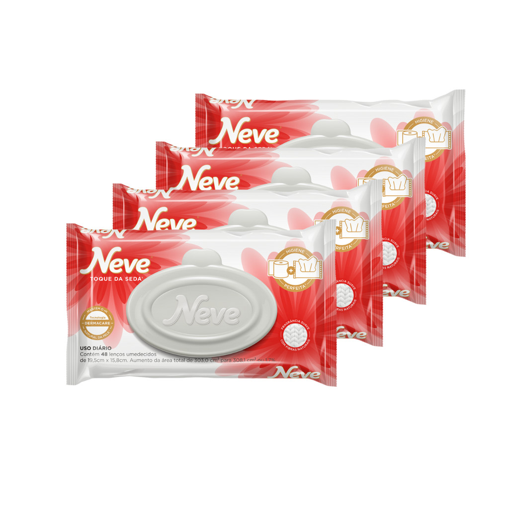 Kit 04 Pacotes de Lenços Umedecidos Toque da Seda Dermacare com 48 lenços cada Neve
