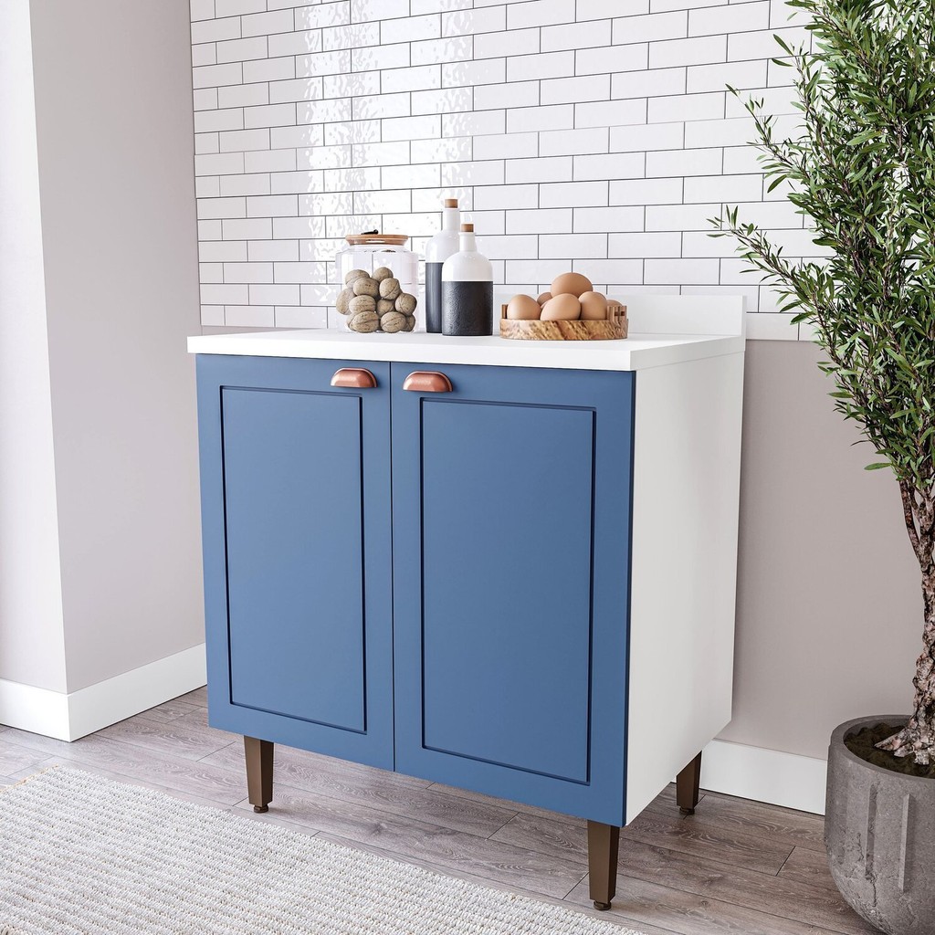 Balcão para Cozinha 2 Portas 80 Cm Pérola Yescasa Branco/Azul em Oferta na Shopee