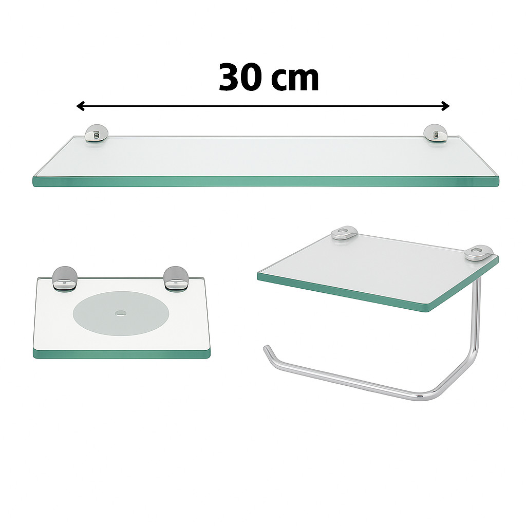 Kit Prateleira 30cm Saboneteira Quadrada Com Papeleira Com Prateleira Porta Celular Organizadores De Box Incolor
