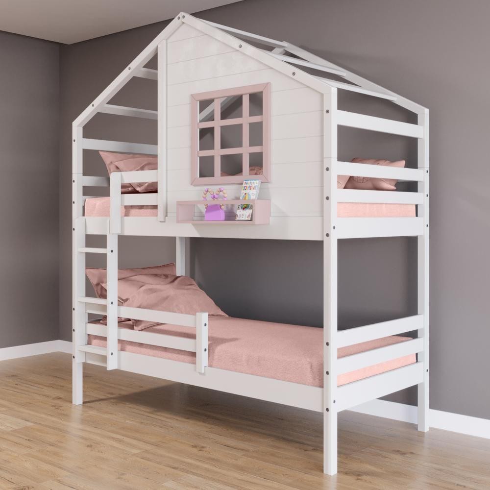 Beliche Casinha Janela Grade Proteção Madeira Branco-Rosa em Oferta na Shopee