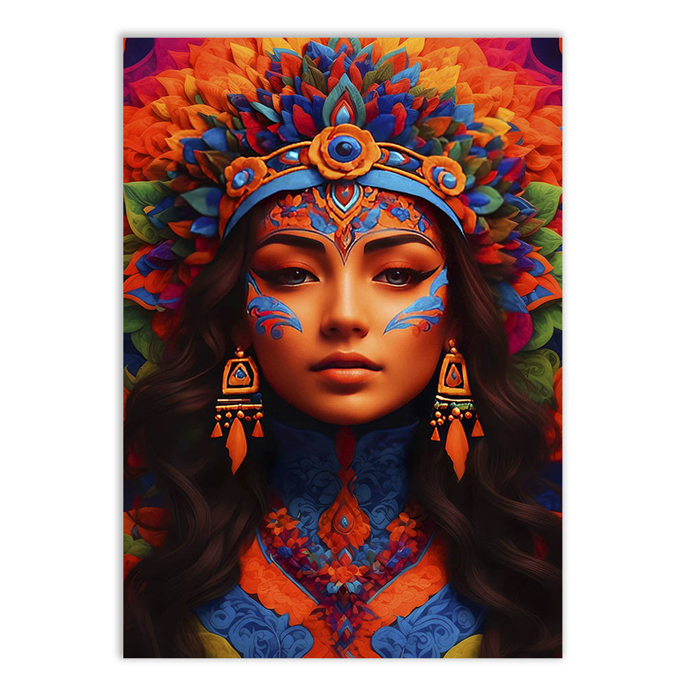Placa Quadro Decorativo Índia Maia Inca Cocar Ilustração Colorida Decoração Poster Quarto Sala