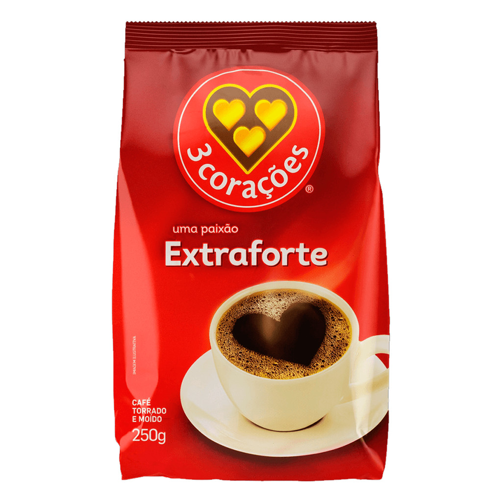 CAFÉ TORRADO E MOÍDO 3 CORAÇÕES EXTRA FORTE 250G em Oferta na Shopee