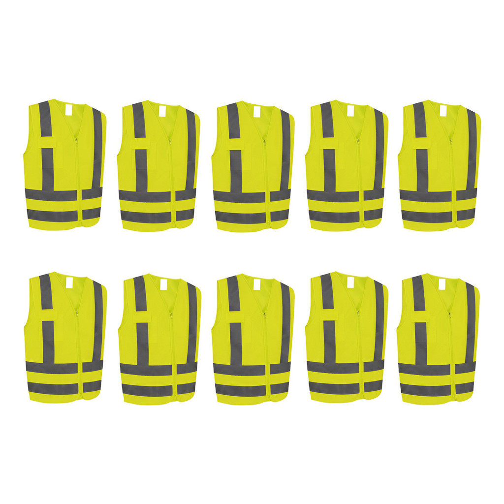 Kit 10 Colete Segurança Tipo Blusão Refletivo Bolso Zíper Alta Visibilidade EPI Sinalização Proteção em Oferta na Shopee