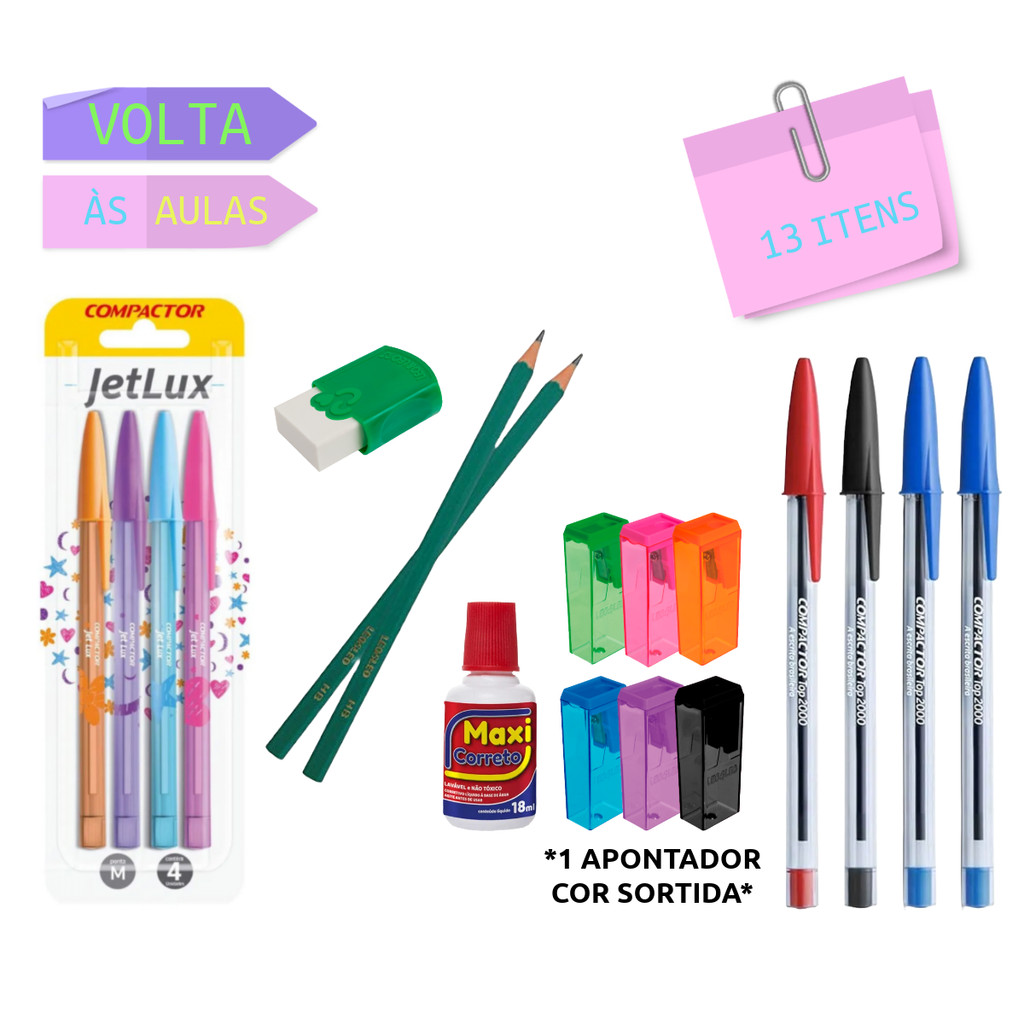 Kit Essencial Volta às Aulas Escritório Faculdade Papelaria 13 itens em Oferta na Shopee