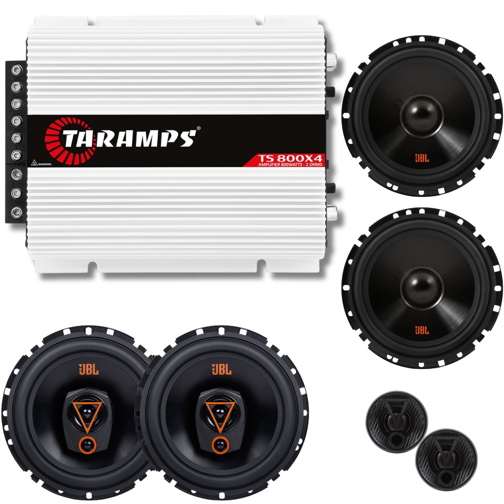 Kit 04 Alto Falantes 6 pol Duas Vias Triaxiais JBL 2VMS80 6TRMS80 160W + Módulo Amplificador TS800x4