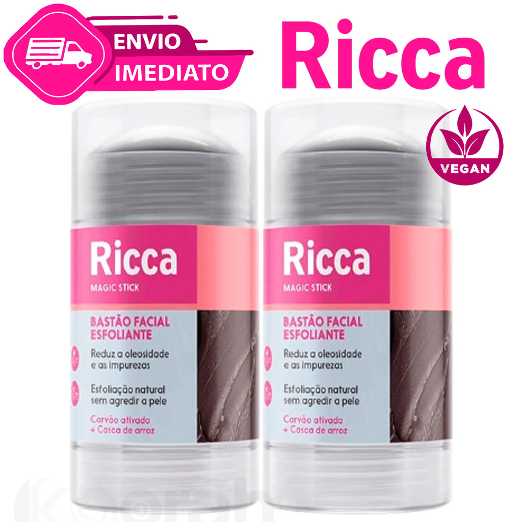 Kit C/2 Bastão Stick Facial Esfoliante Ricca Vegano Limpeza Profunda Carvão Ativado Envio Imediato