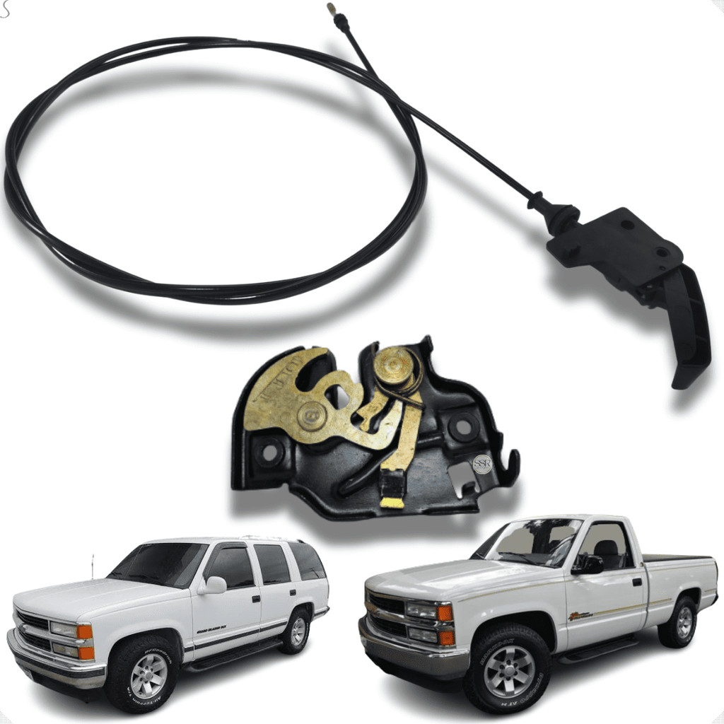 Cabo Com Puxador Maçaneta + Fechadura Inferior Do Capô GM Silverado 97 98 99 00 01
