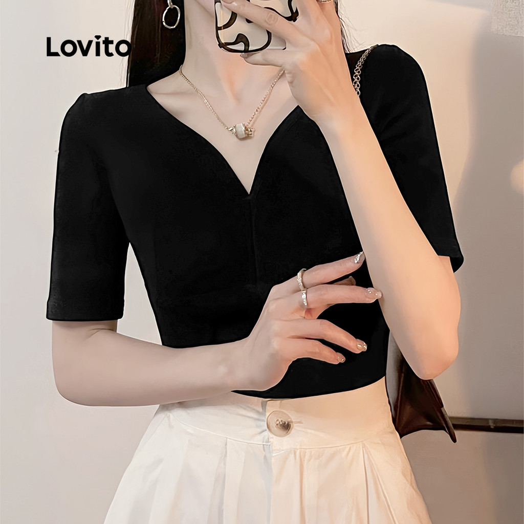 Detalhes do Lovito Blusa Feminina Refinada Com Design Liso Estruturado L132ED345