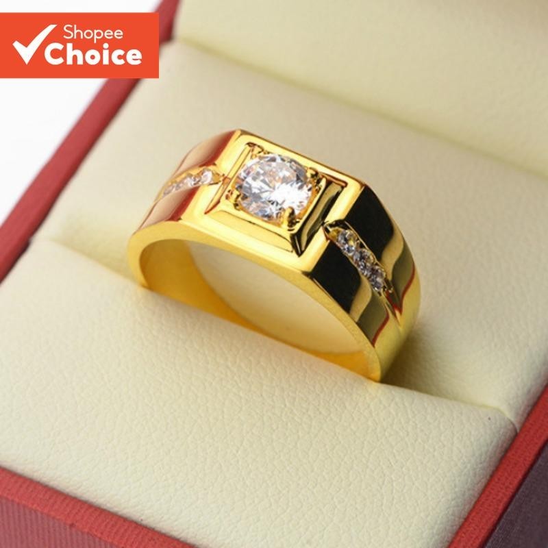 Anel de 1 peça de jóias masculinas Anel de Ouro com revestimento de Zircônio Quadrado Anel de Moda Temperamento