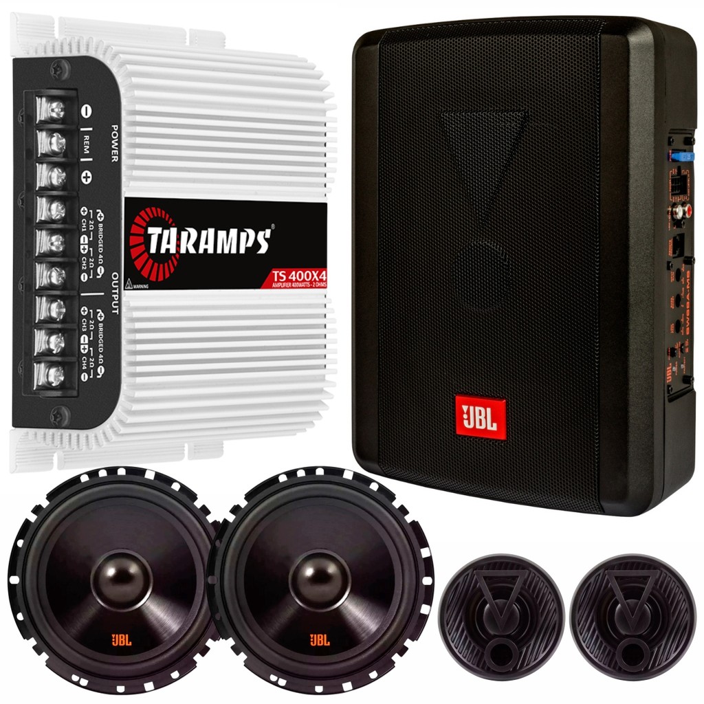 Kit Caixa JBL SW68AMS 100W + Módulo Taramps TS400x4 400W e Alto Falantes 6 pol JBL 62VFX55 110w
