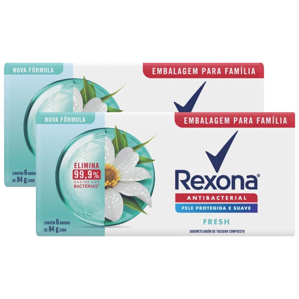 Kit 2 Sabonete em Barra Antibacterial Fresh Rexona 84g com 6 Unidades - Beauty