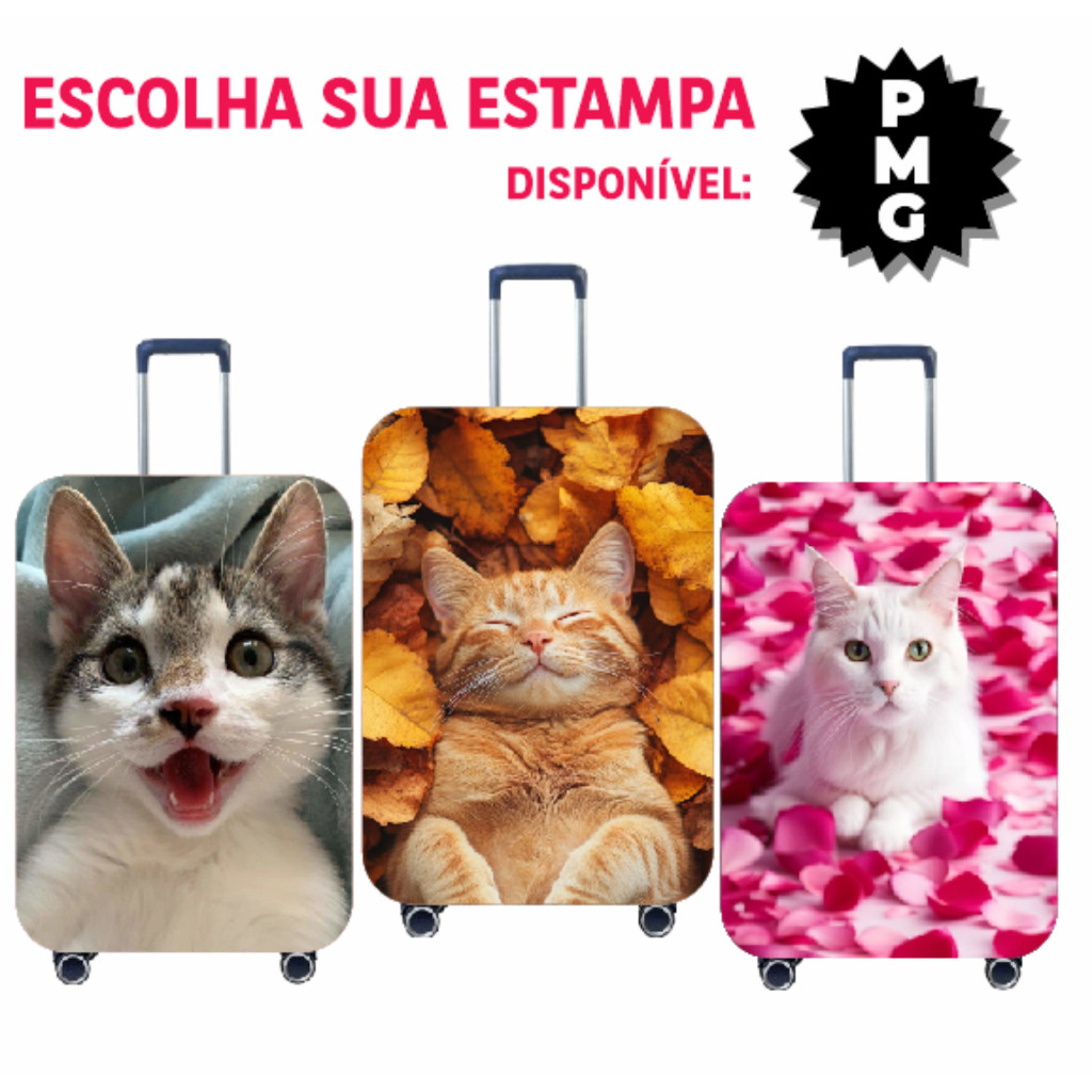 Capa de Mala protetora P, M e G Diversas estampas de gatinhos escolha já a sua.