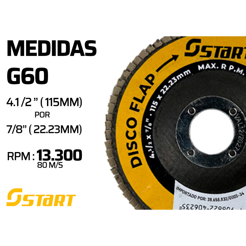Kit C/20pçs Disco Flap 4.1/2 Grão 40-60-80-120 P/ Ferro ou Madeira - Home & Living