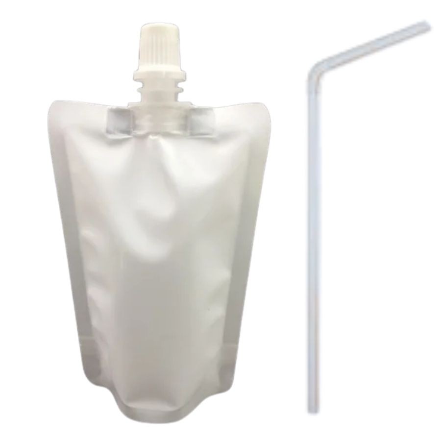 Saco Plástico Com Tampa Central e Canudo Para Bebidas - 500ml - 19x13cm - 50 unidades - Rizzo