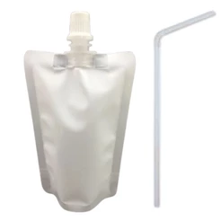 Saco Plástico Com Tampa Central e Canudo Para Bebidas - 500ml - 19x13cm - 50 unidades - Rizzo