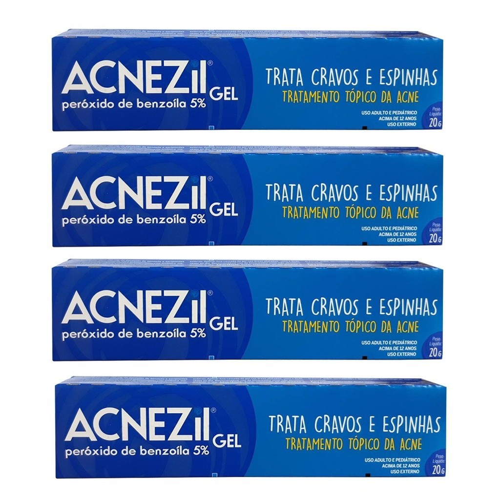 Kit com 4 Acnezil Gel Cimed 5% 20g Trata Espinhas E Cravos em Oferta na Shopee