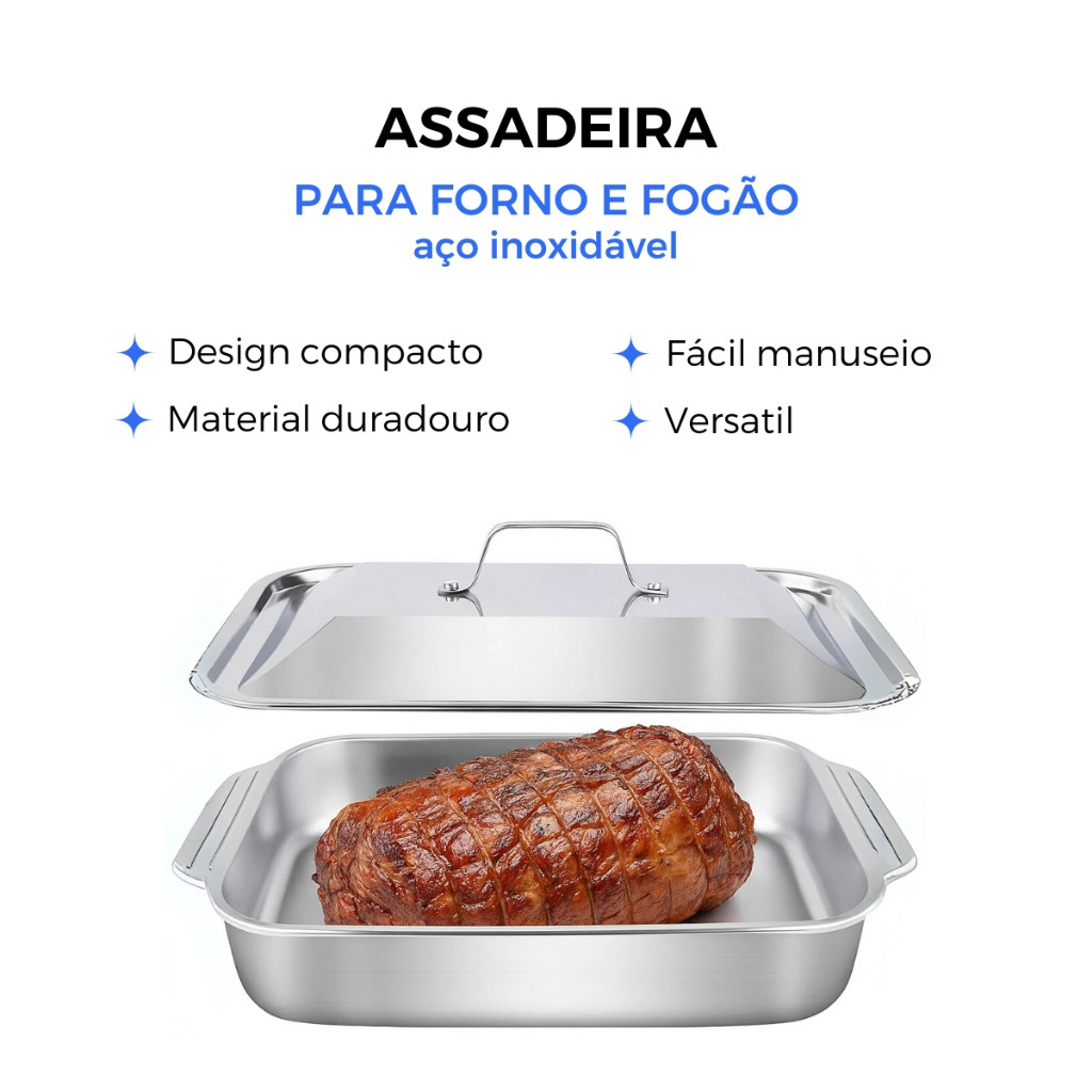Assadeira de Cozimento em Aço Inoxidável com Tampas, Antiderrapantes Resistente a Altas Temperaturas - Home & Living
