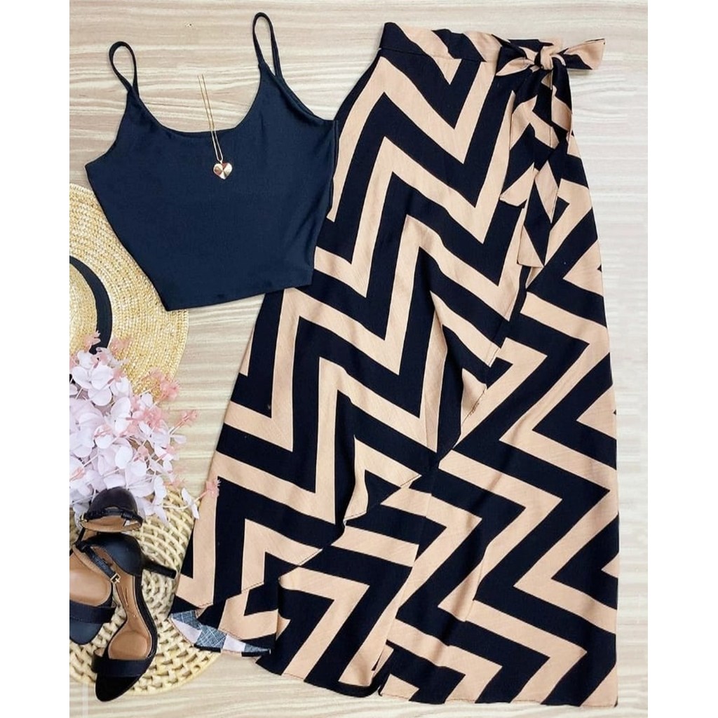 Conjunto Saia Envelope E Cropped Feminino Moda Verão Top Alcinha Combo 2622.2511 em Oferta na Shopee