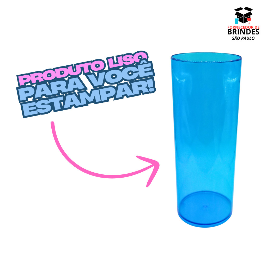 COPO LONG DRINK 350ML - LISO AZUL TRANSLÚCIDO - ACRILICO PARA EVENTOS E FESTAS