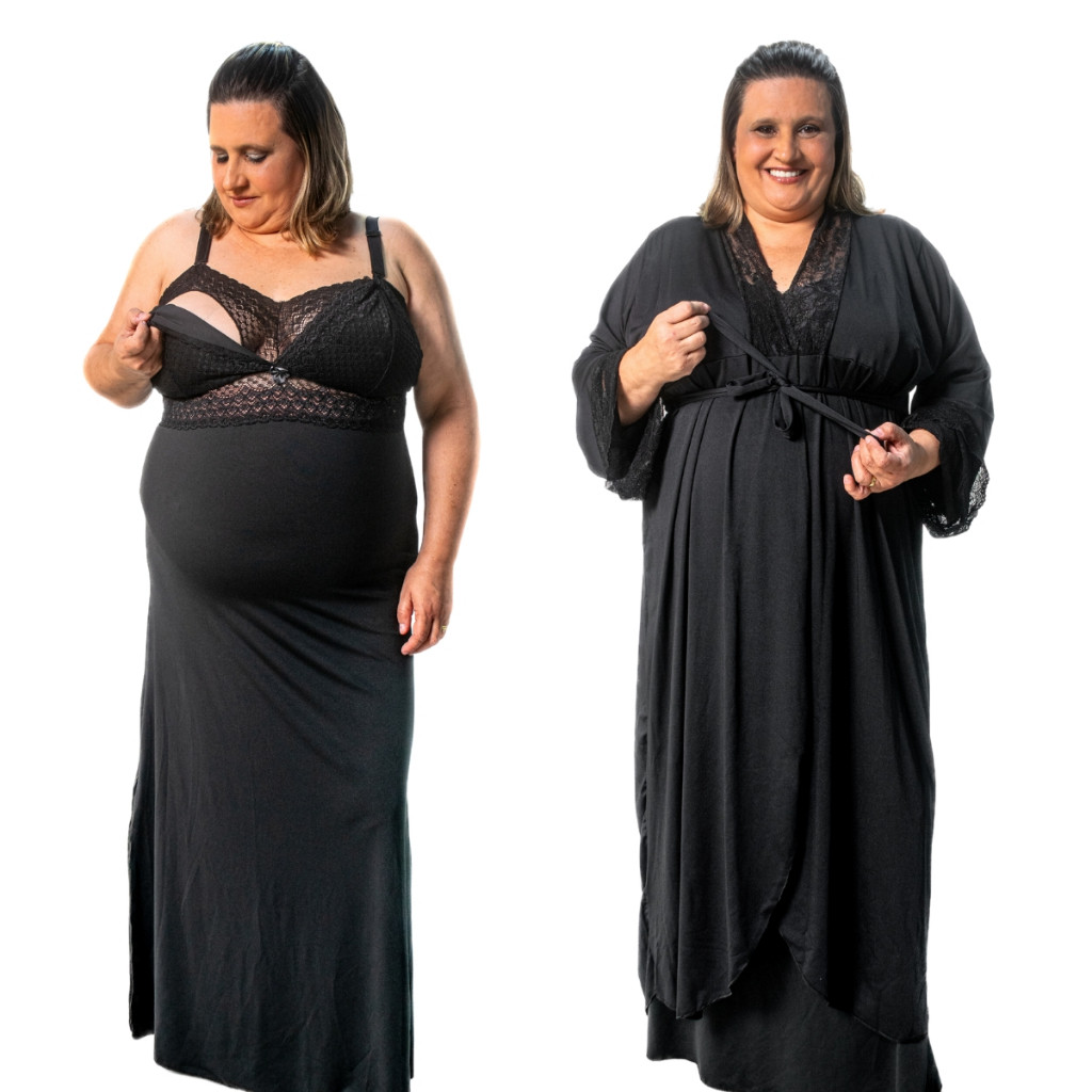 Kit Maternidade Robe e Camisola Amamentação Longo Plus Size Gestante Pós-Parto em Oferta na Shopee
