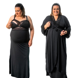 Kit Maternidade Robe e Camisola Amamentação Longo Plus Size Gestante Pós-Parto em Oferta na Shopee