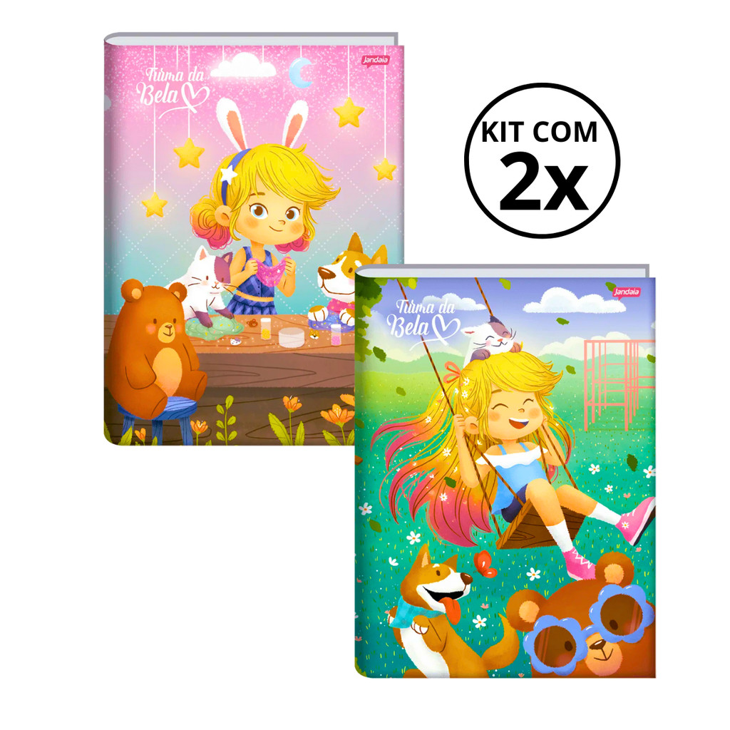 Kit Com 02 Cadernos Brochura 80 Folhas Turma da Bela - Jandaia CAPA:Slime/Balanço em Oferta na Shopee
