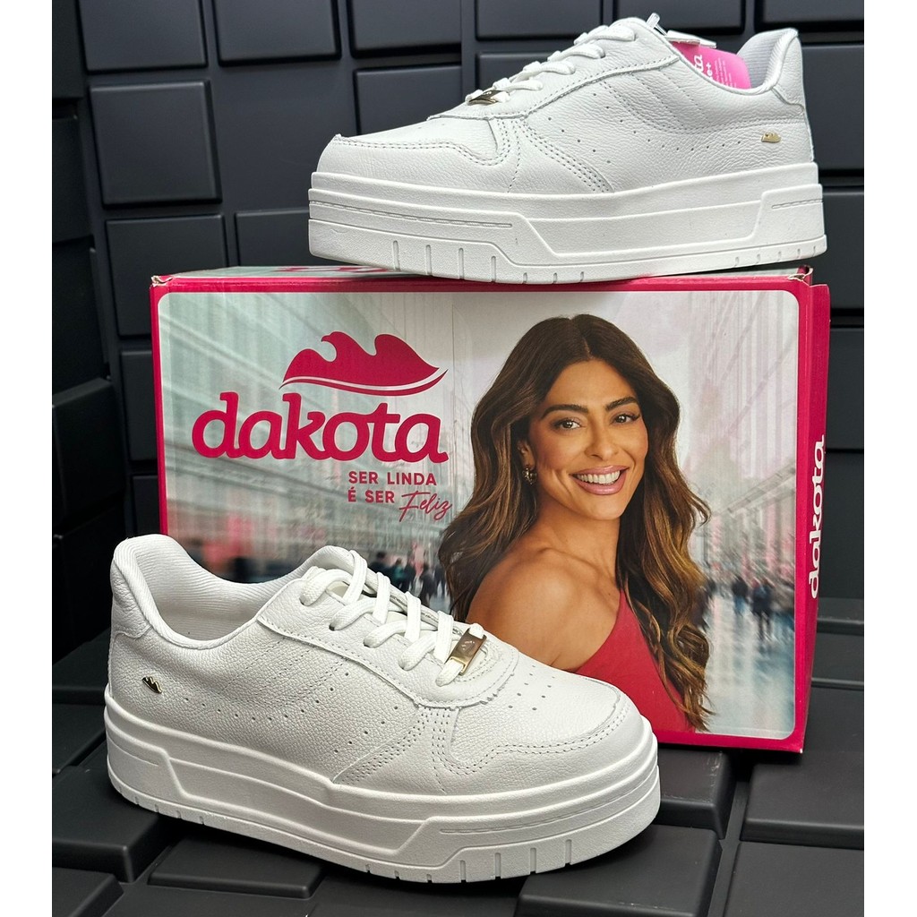 Tenis Branco DAKOTA  Plataforma Sola Alta - Couro Legítimo ORIGINAL em Oferta na Shopee