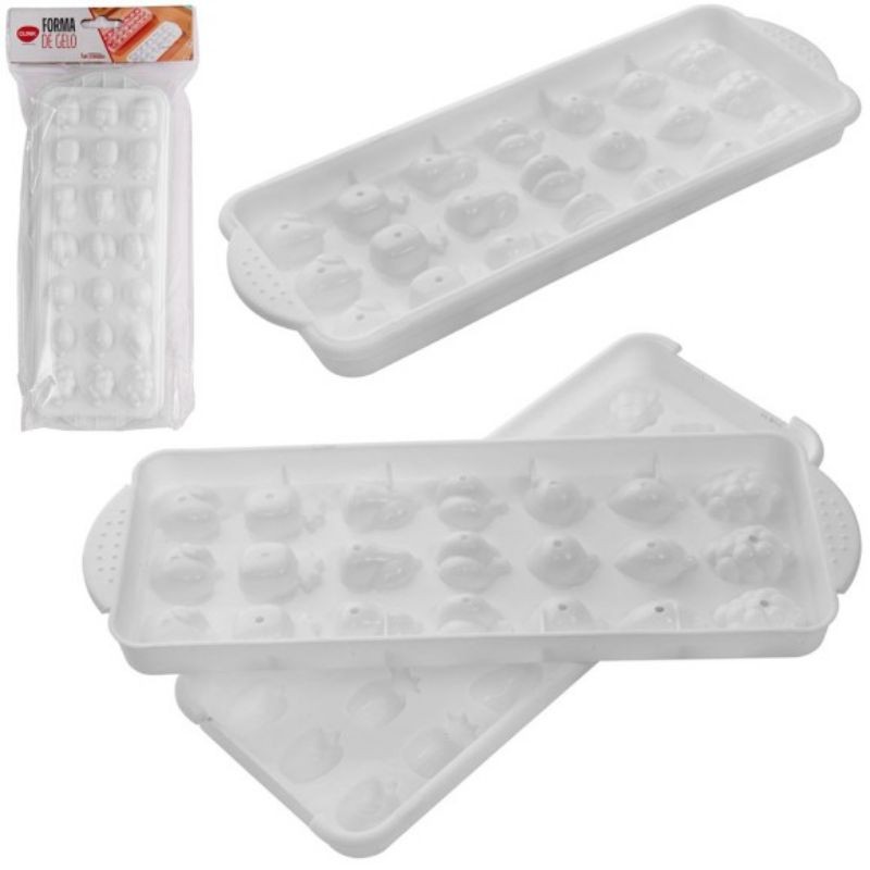 FORMA DE GELO COM 21 CAVIDADES RETANGULAR DE PLASTICO 26X10X2,5CM