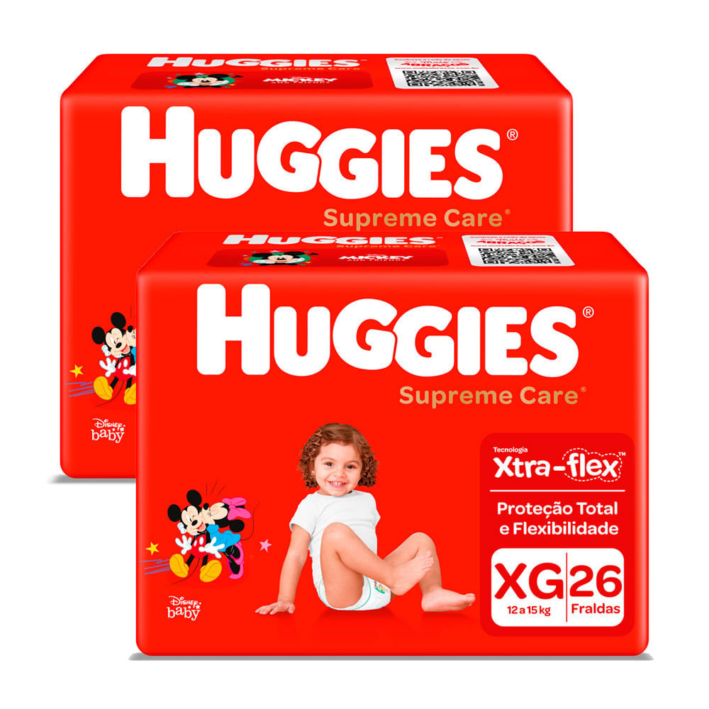Kit 2 Fralda Huggies Supreme Care Tamanho XG com 26 Unidades - Mom & Baby