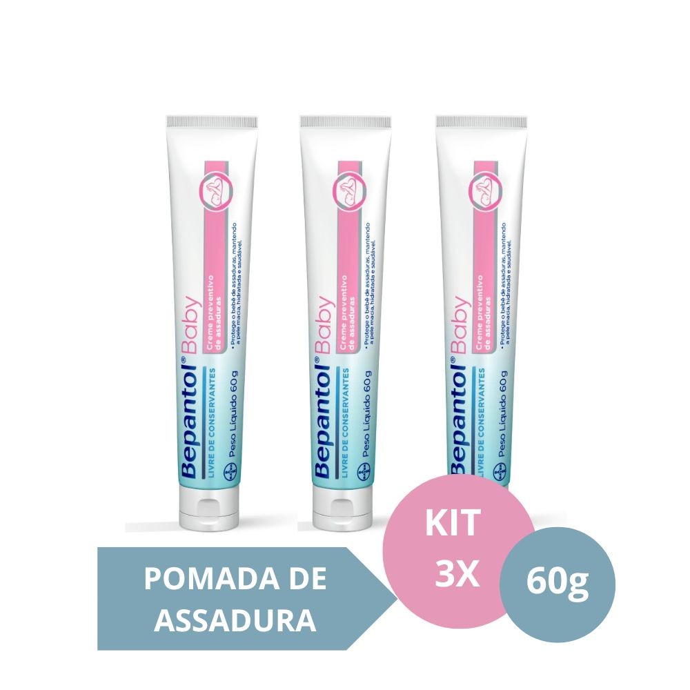 Kit com 3 Cremes Pomada de Assadura 60gr Cada - Bepantol em Oferta na Shopee