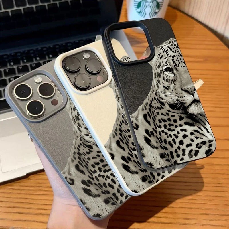 Preto E Branco Leopardo Impressão Caso De Telefone Para iPhone 15 16 11 13 12 14 Pro Max 16e 7 8 Plus X XS XR Capa