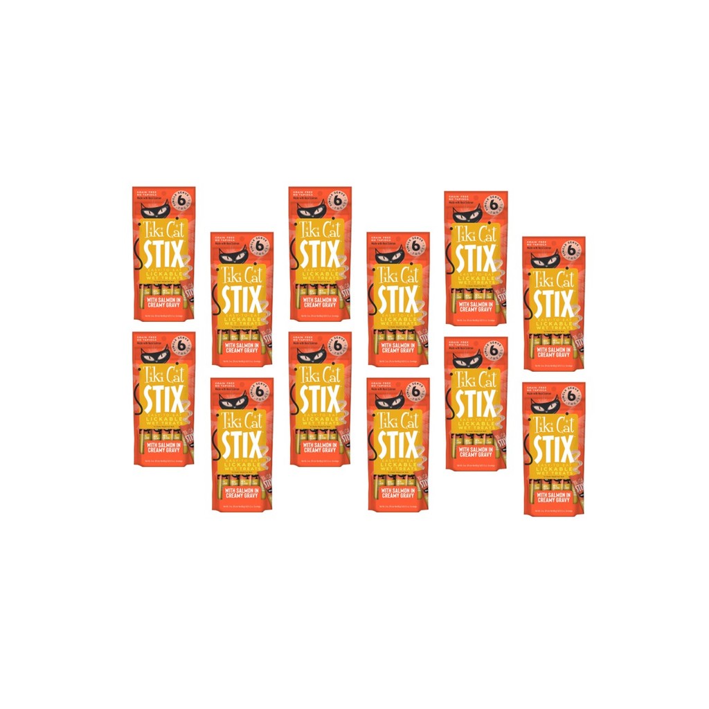 KIT 12 TIKI CAT STIX SALMAO AO MOLHO 6 SACHES