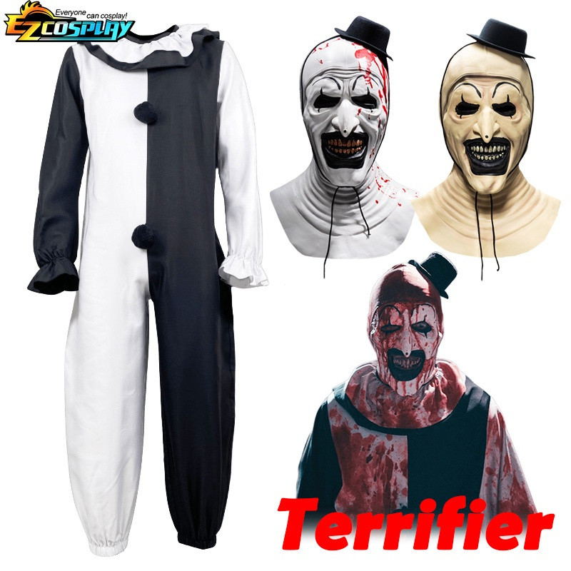 Fantasia de Cosplay do Palhaço Arte Terrifier Máscara de Festa de Halloween de Terror Sangrento para Homens Adultos e Cr