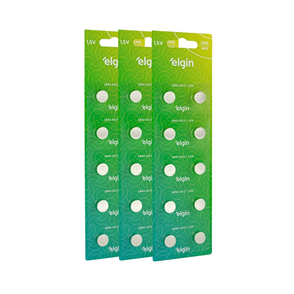 Kit 30 Baterias Pilha Botão Lr43 1,5V Ag12 3 Cartelas Elgin