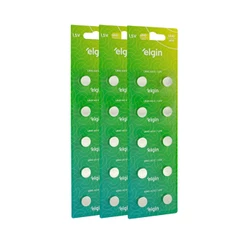 Kit 30 Baterias Pilha Botão Lr43 1,5V Ag12 3 Cartelas Elgin