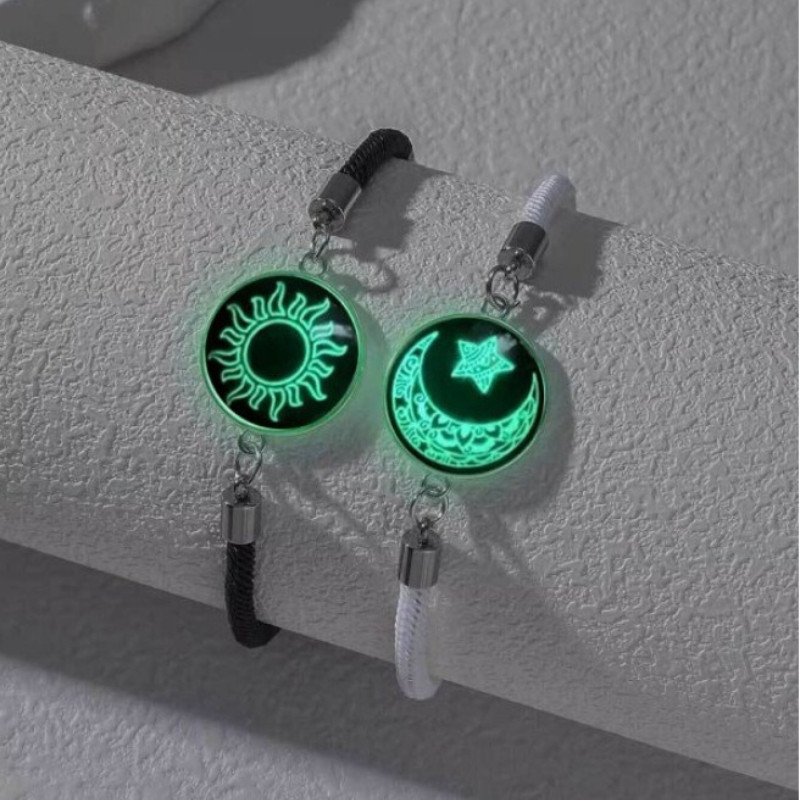 2 Pçs/SET Romântico Luminoso Sol Lua Casal Pulseiras De Vidro A Charme Amizade Jóias Presente Do Dia Dos Namorados em Oferta na Shopee