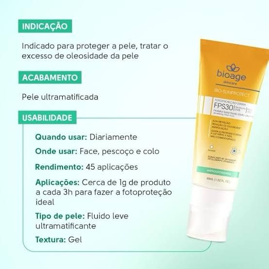 PROTETOR SOLAR BIOAGE BIO-SUNPROTECT FPS30 FLUÍDO EFEITO ULTRAMATE ANTIOLEOSIDADE 1084-A