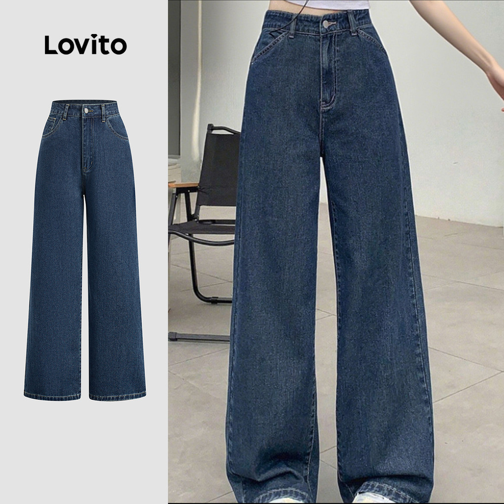 Lovito Calça Jeans Elegante Clássica E Versátil Em Tons De Cinza E Azul Ideal Para a Primavera/verão L143ED531