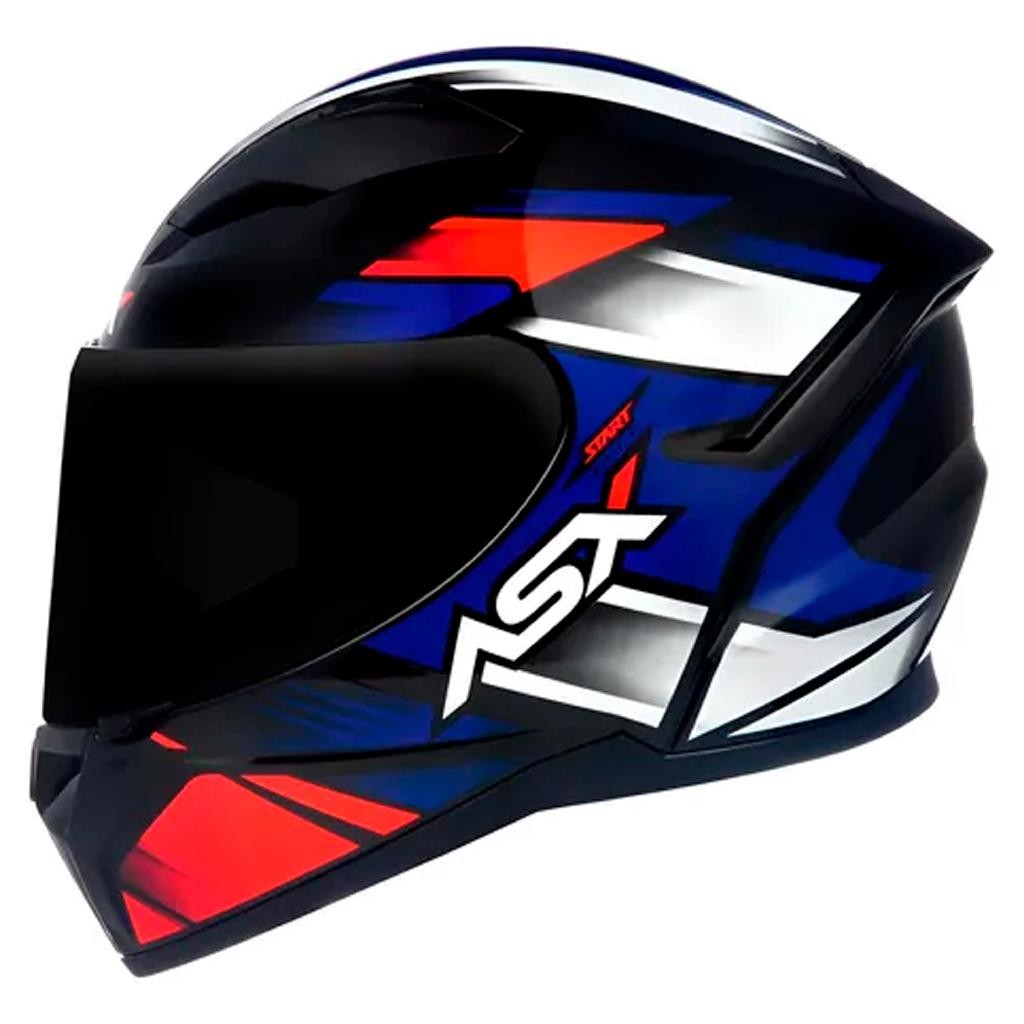 Capacete Asx City Start Brilhante Preto/Vermelho/Azul 58 + Viseira Fume
