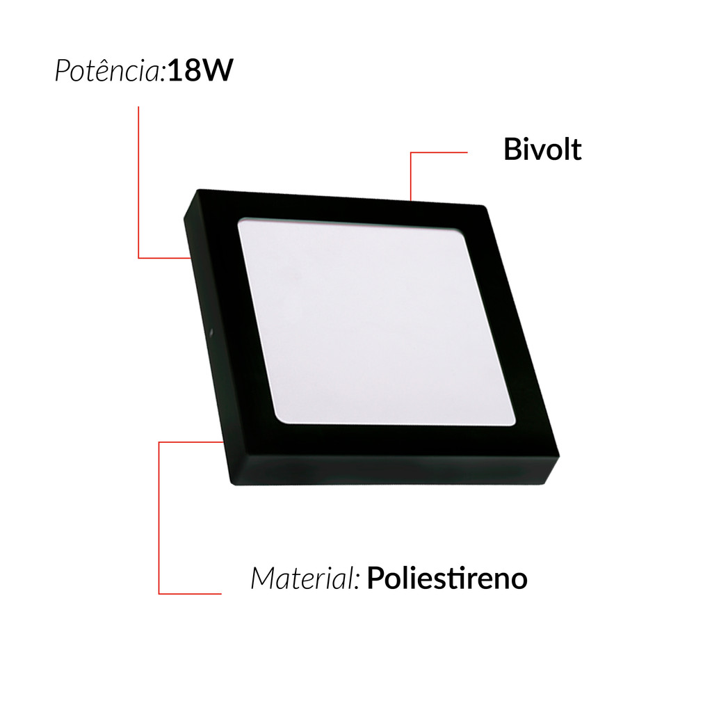 Detalhes do Painel Led Pop Quadrado Sobrepor 18w 3000k 21x21 Pr Avant
