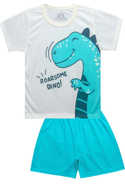 Pijama Menino Dino Verde BRILHA NO ESCURO - Envio Rápido