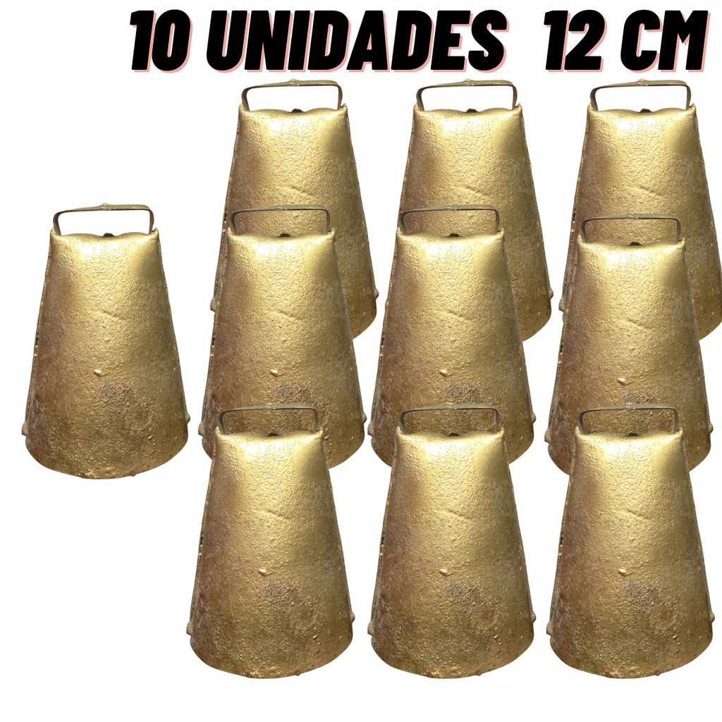 kit 10 Sino 12cm de metal Cincerro Cabras Bode Cabritos Bezerros Garrotes Boi Vaca Touro pequeno