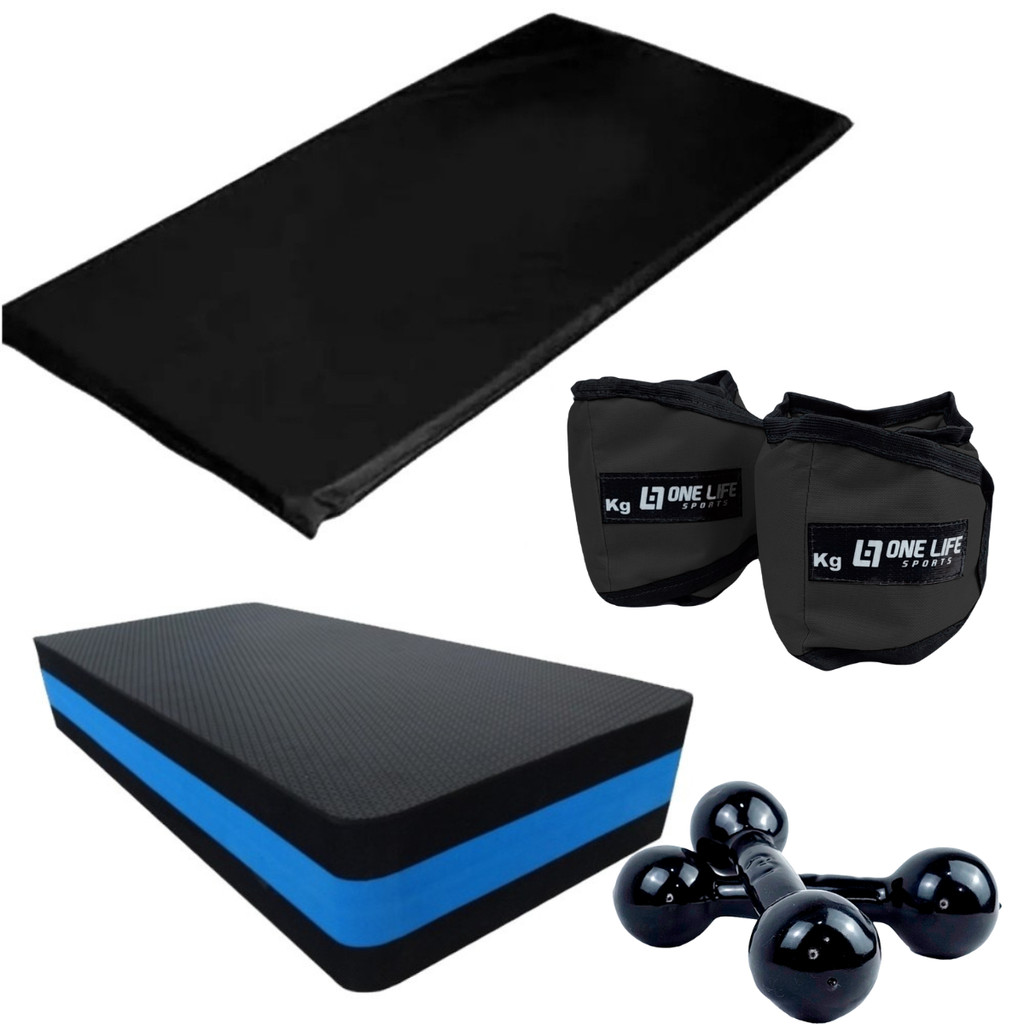 Kit Aeróbico Caneleira 2 Kg + Step + Halter 2kg + Colchonete