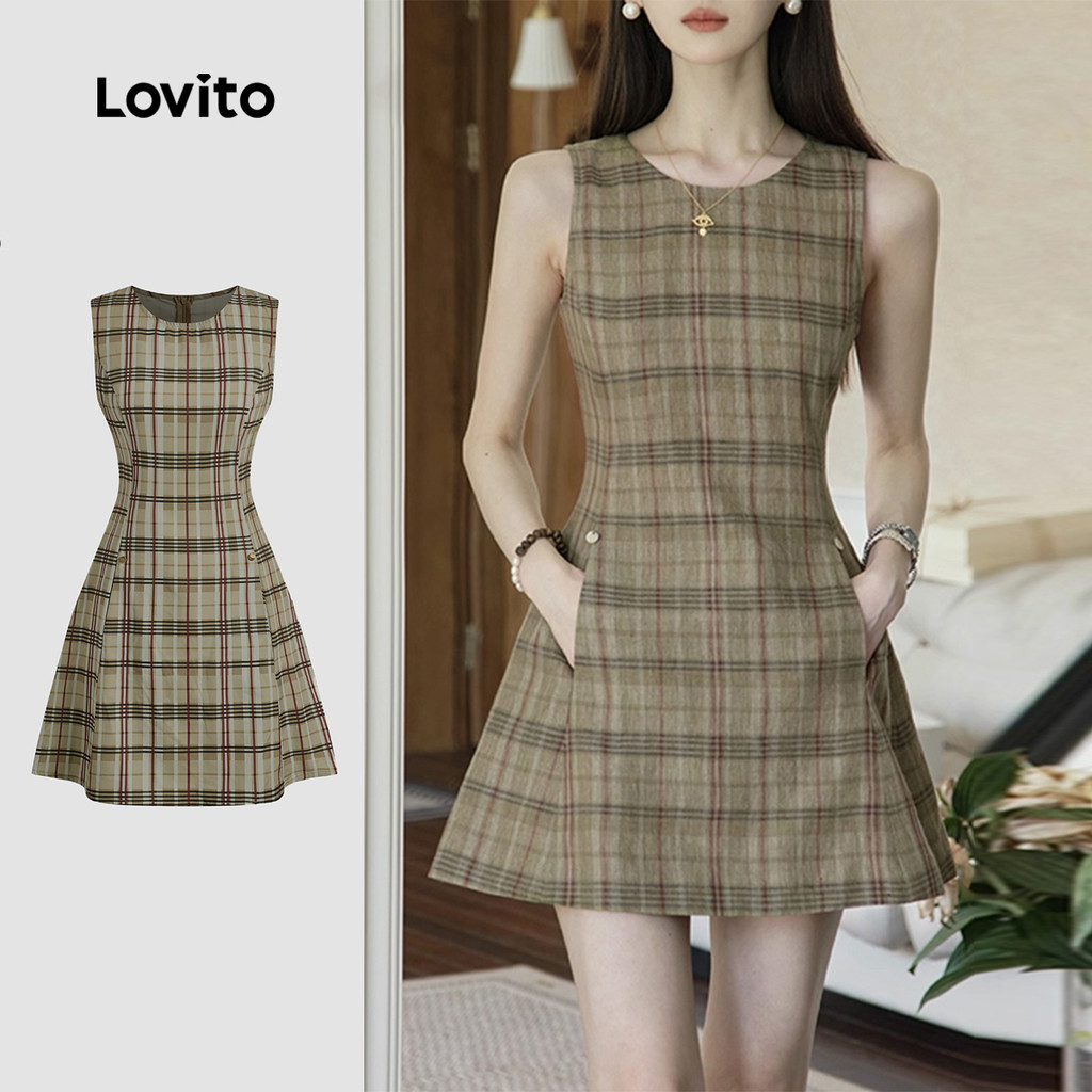 (New) Lovito Vestido Casual com Zíper Bolso de Primavera/verão para mulheres L149ED1057 em Oferta na Shopee